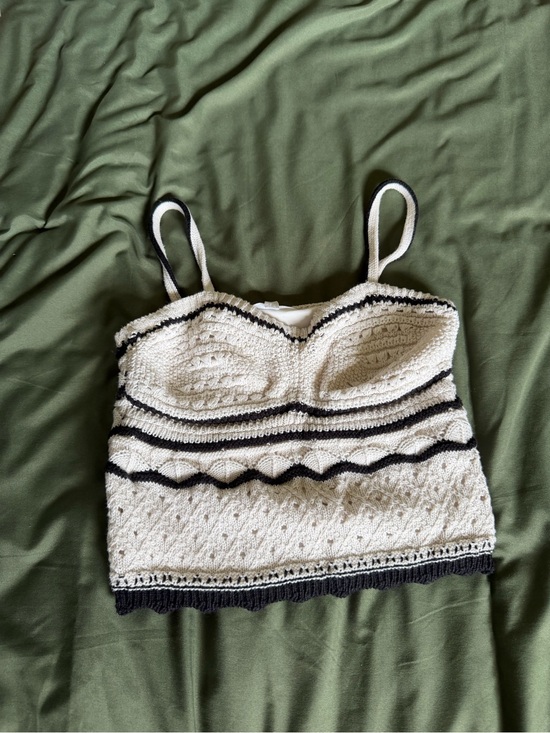 Tops - Cream and Black Knit Cropped Cami Top